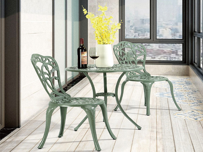 3pcs grønt salongbord sett, balkongsett, 3-delt støpt aluminiums patio bistro sett med utsøkte rosemønstre yqa-837