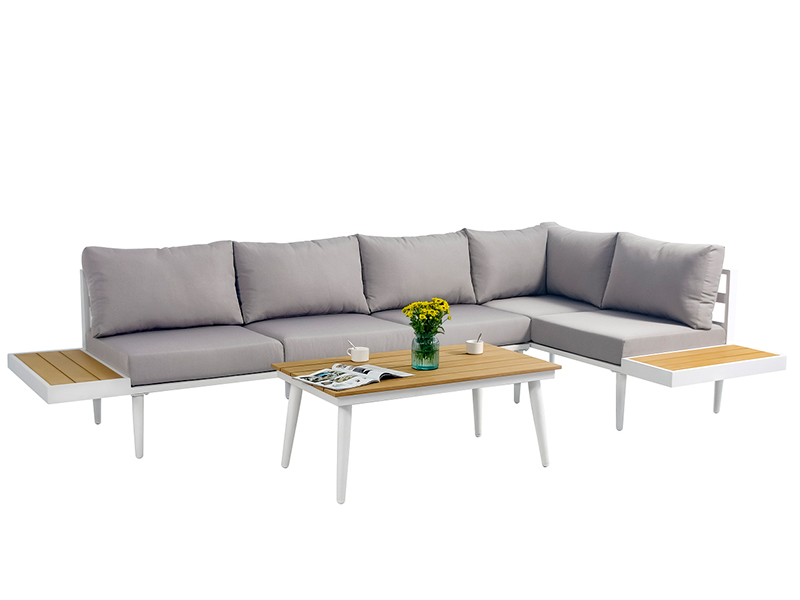 Aluminiumkombinasjonssofa sett, 3pcs sofa sett med syntetisk tre, utendørs møbler yqc-2762