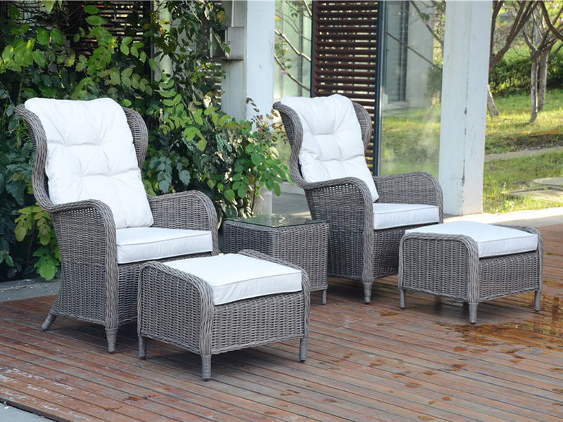 5pcs aluminiums rotting sofa, utendørs rottingstol med fotstøtte, fritidssofa set yqr-306a