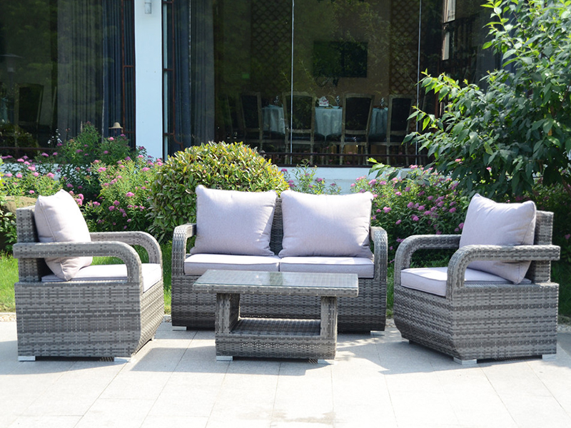Flat Rattan Weaving Sofa Set, 4PCS Outdoor Rattan Furniture, Aluminium Frame YQR-508
